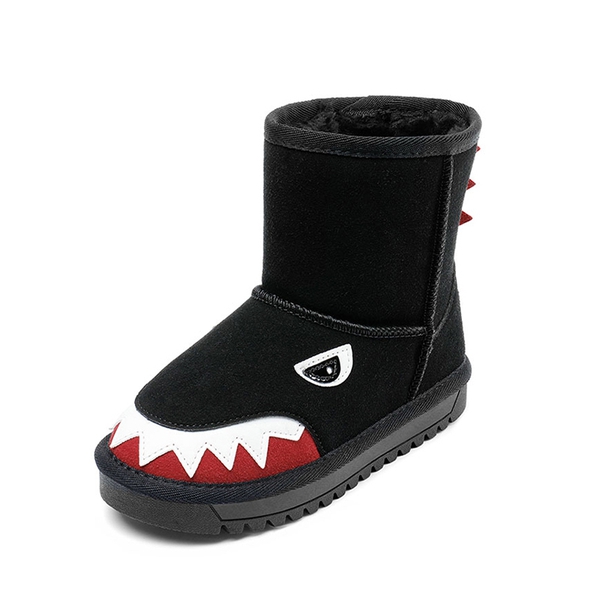 Kids Cute Animal Faux Sherpa Lining Boots - BLACK SHARK -  0